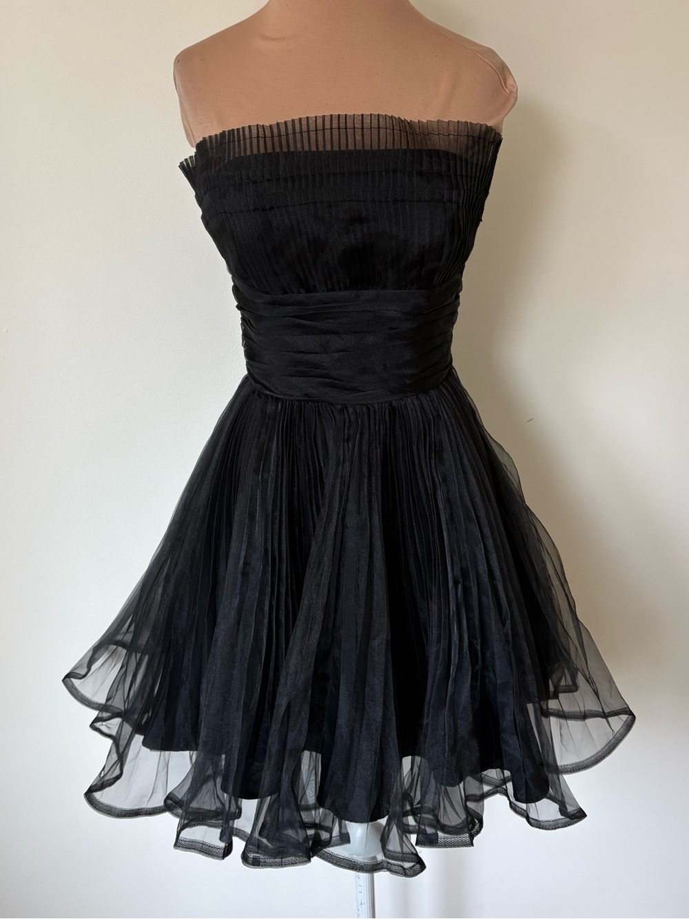 Betsey Johnson Vintage Y2K Whimsigoth Strapless Black Pleat Tulle Party Dress 2